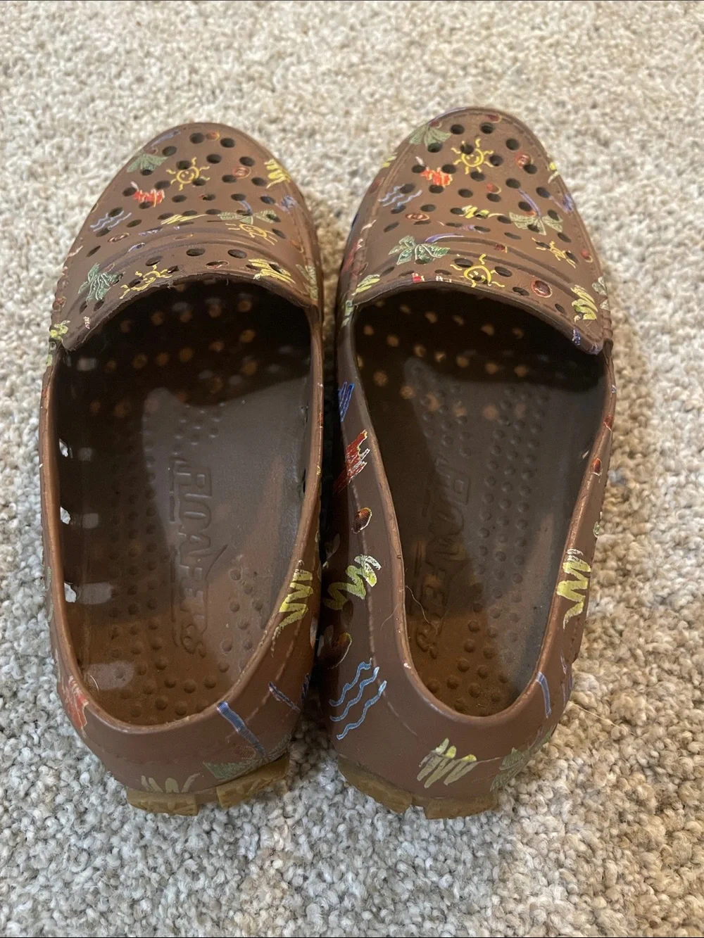 Kids Brown Slip-On Dress Shoes with Crayon Drawings